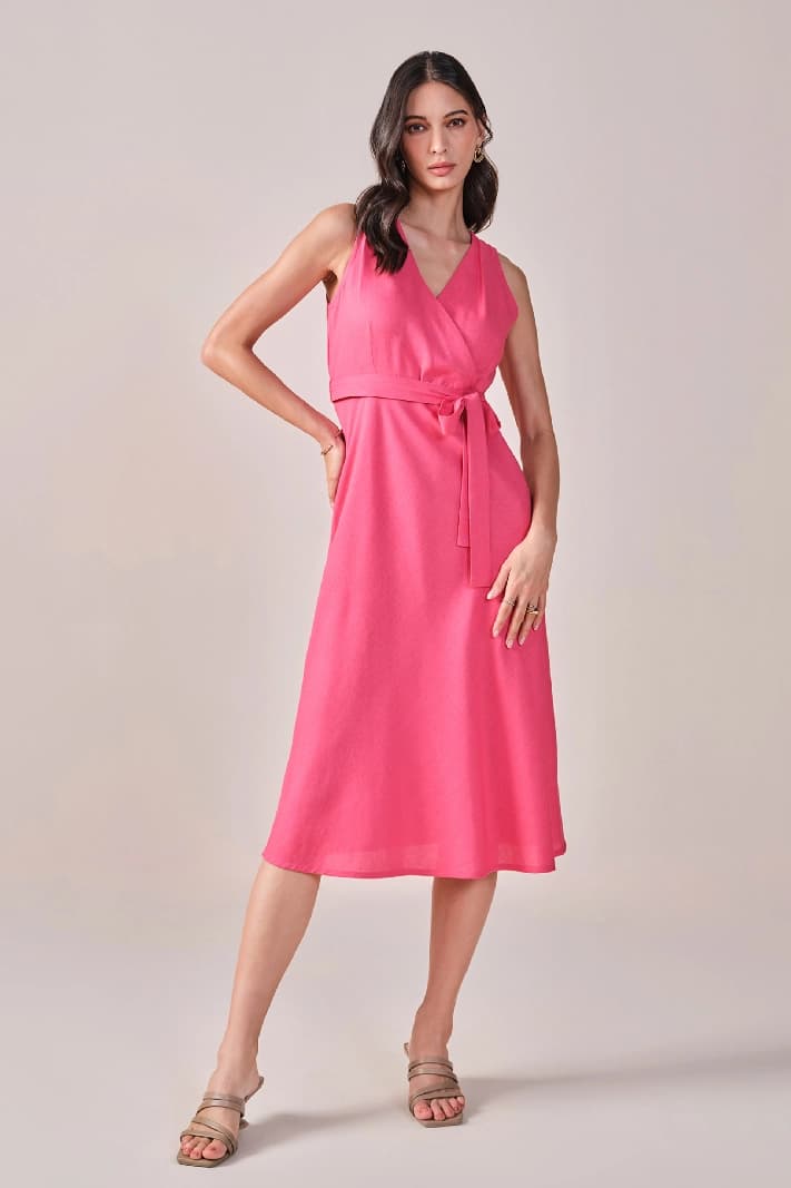 Women's Pink Casual Solid Dress