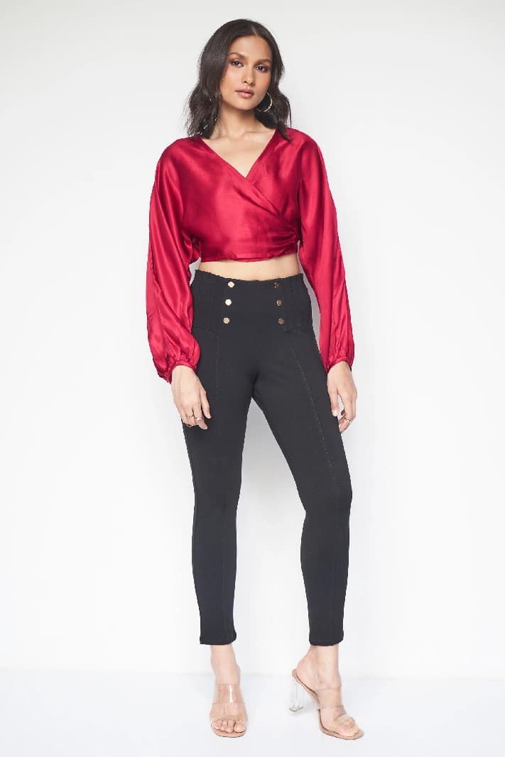 Women's Red Casual Solid Regular Fit Top