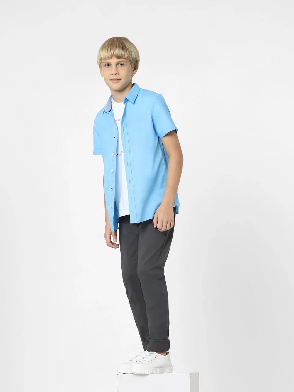 Boys Blue Casual Half Sleeves Solid Shirt
