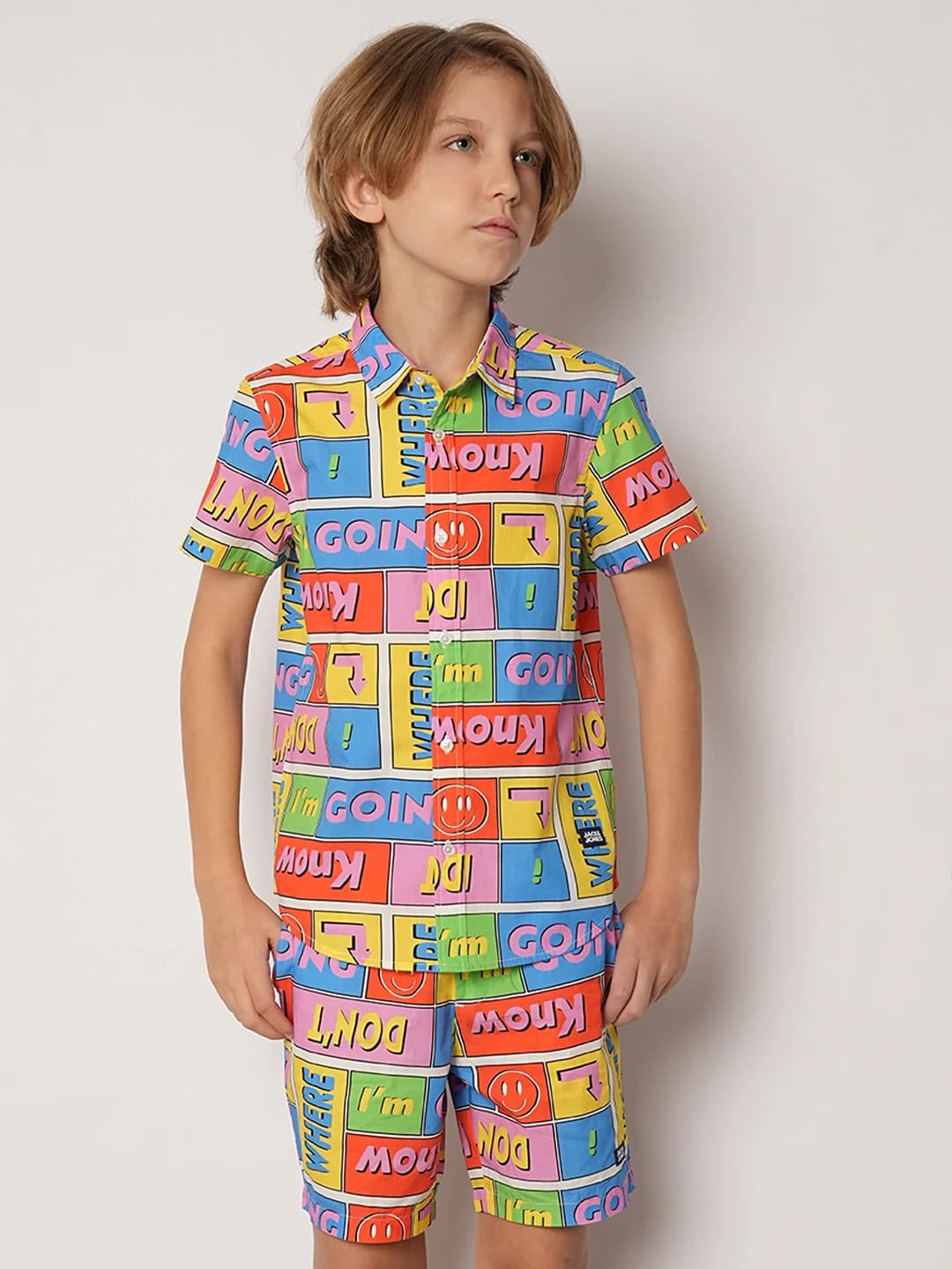 Boys Yellow Casual Half Sleeves Printed Shirt