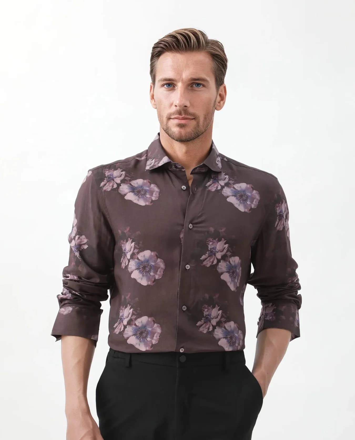 Men's Brown Casual Printed Regular Fit Shirt