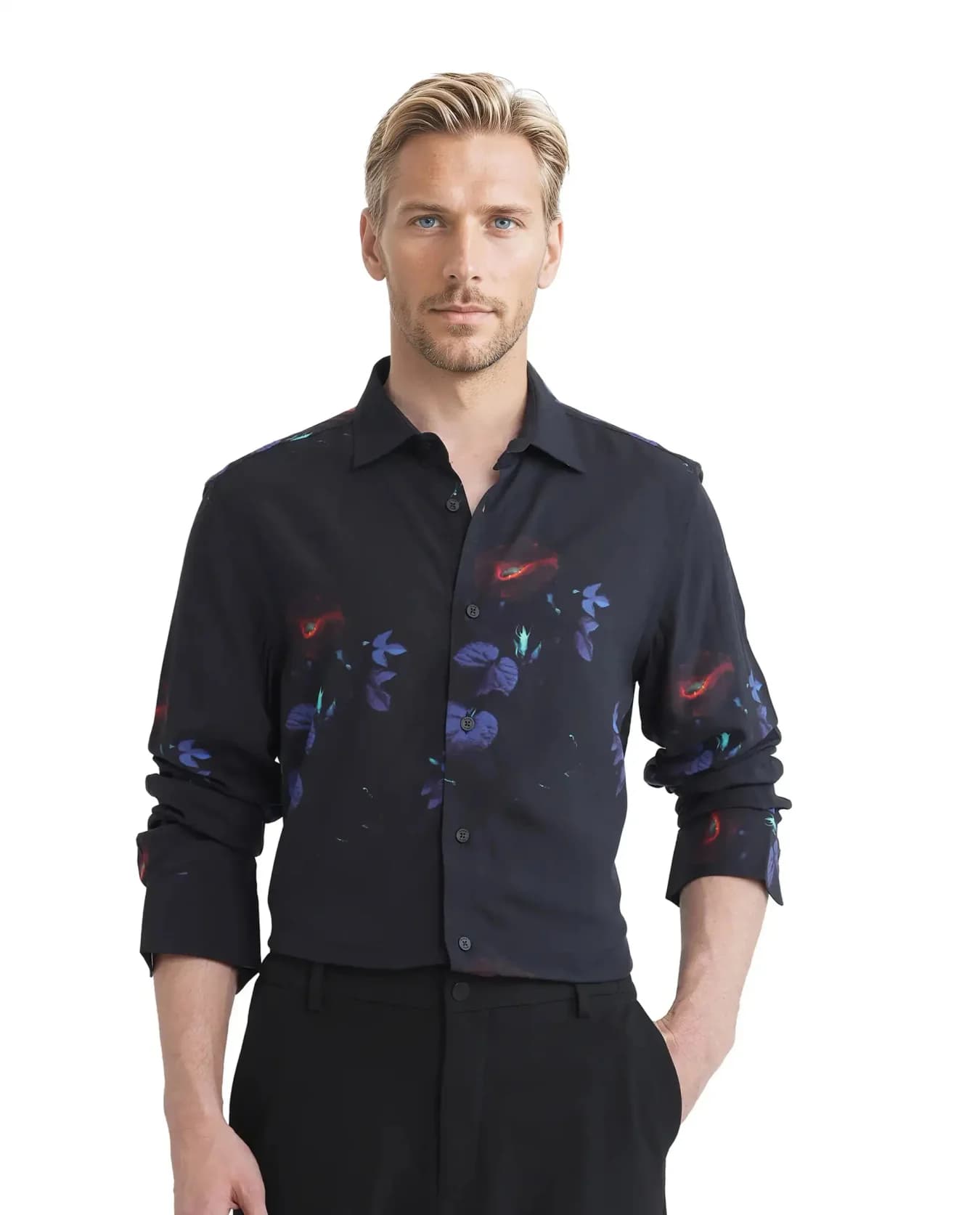 Men's Black Casual Printed Regular Fit Shirt