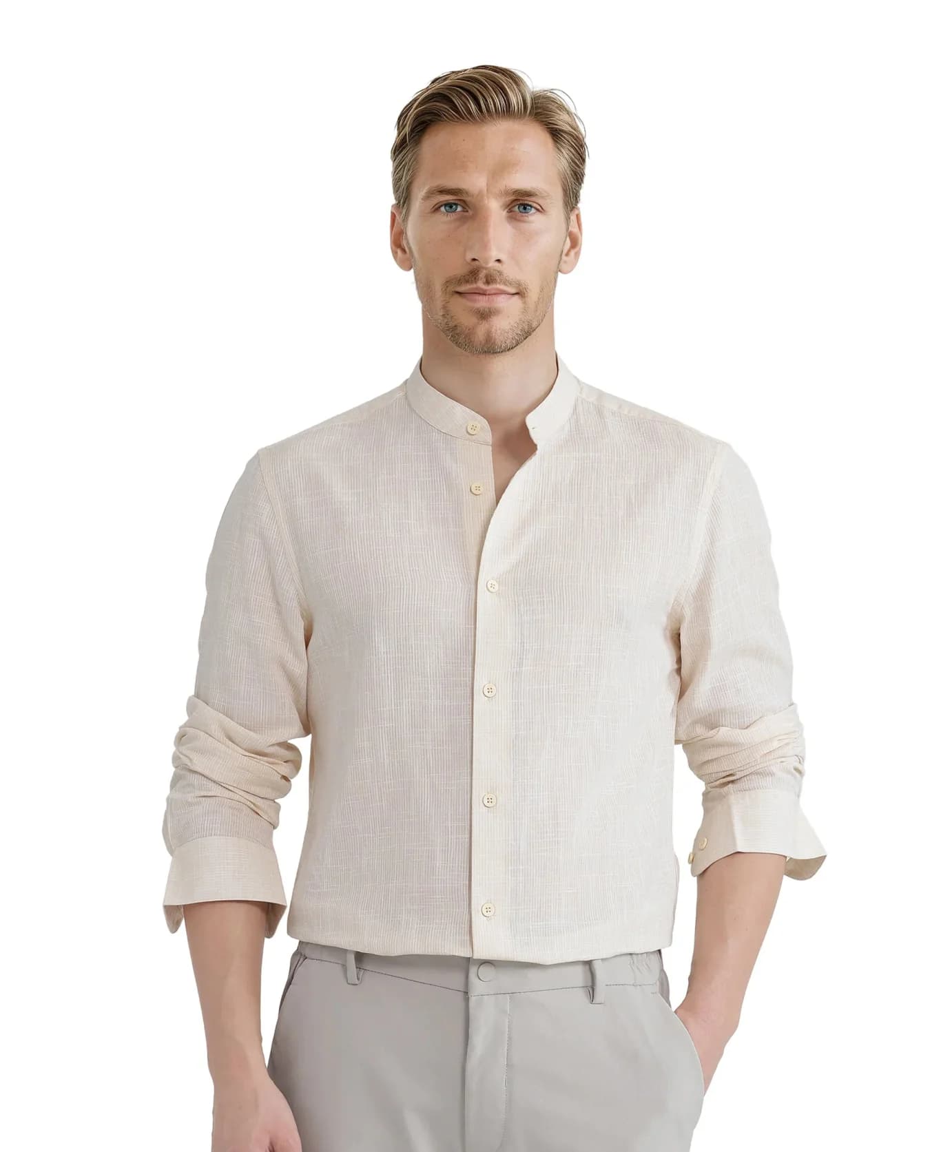 Men's Yellow Party Solid Regular Fit Linen Shirt