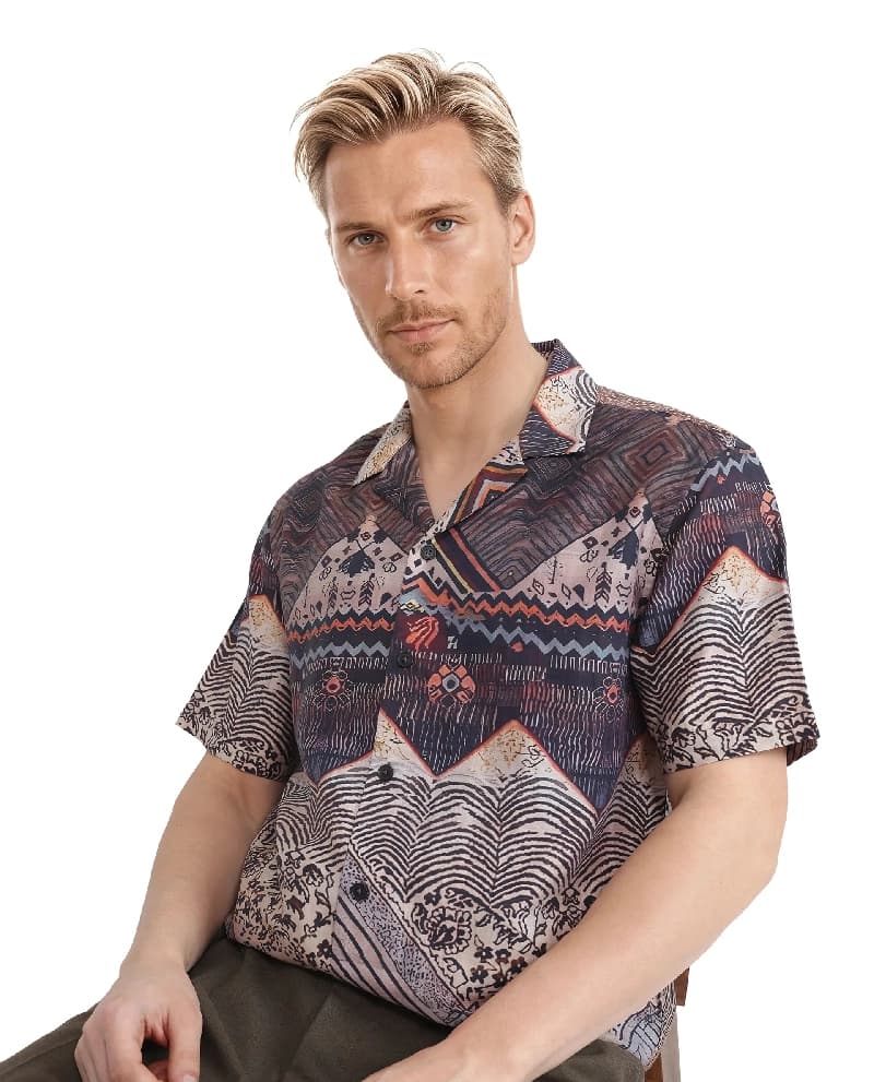 Men's Brown Casual Printed Oversized Fit Shirt