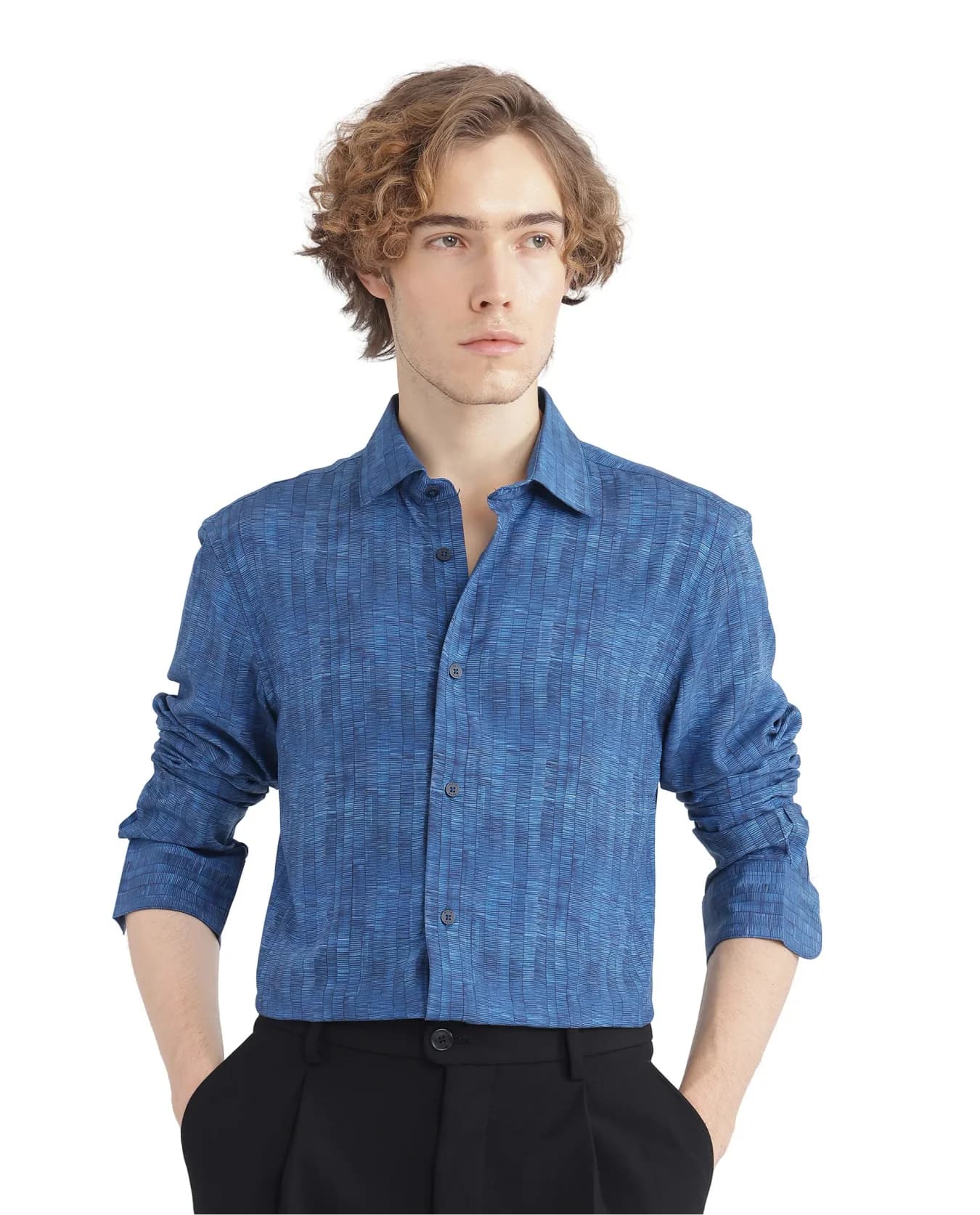 Men's Blue Casual Printed Regular Fit Shirt