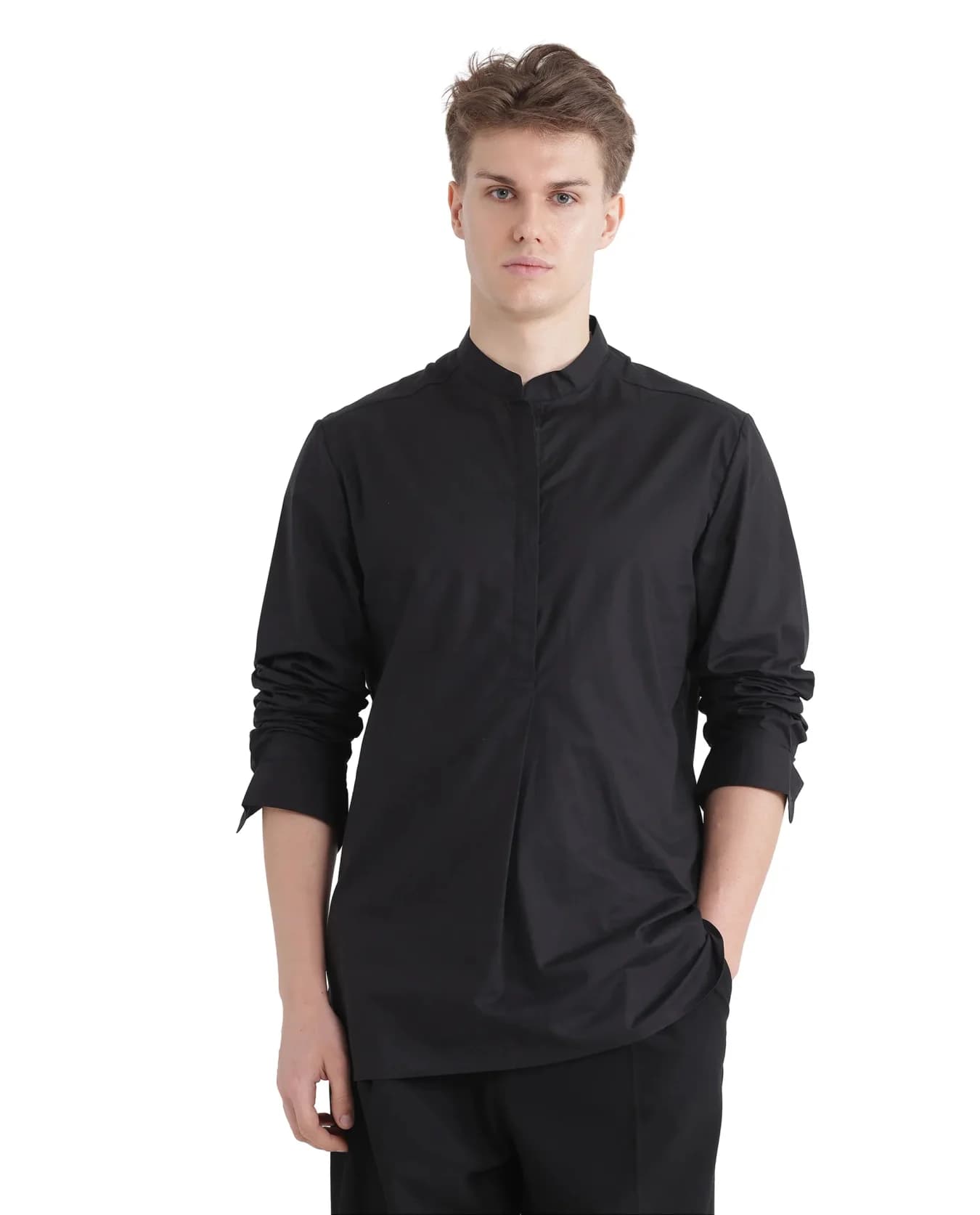 Men's Black Party Solid Regular Fit Cotton Shirt