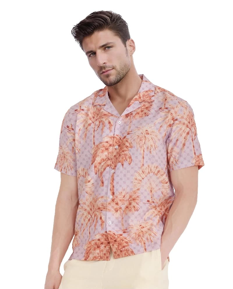 Men's Purple Casual Printed Oversized Fit Shirt
