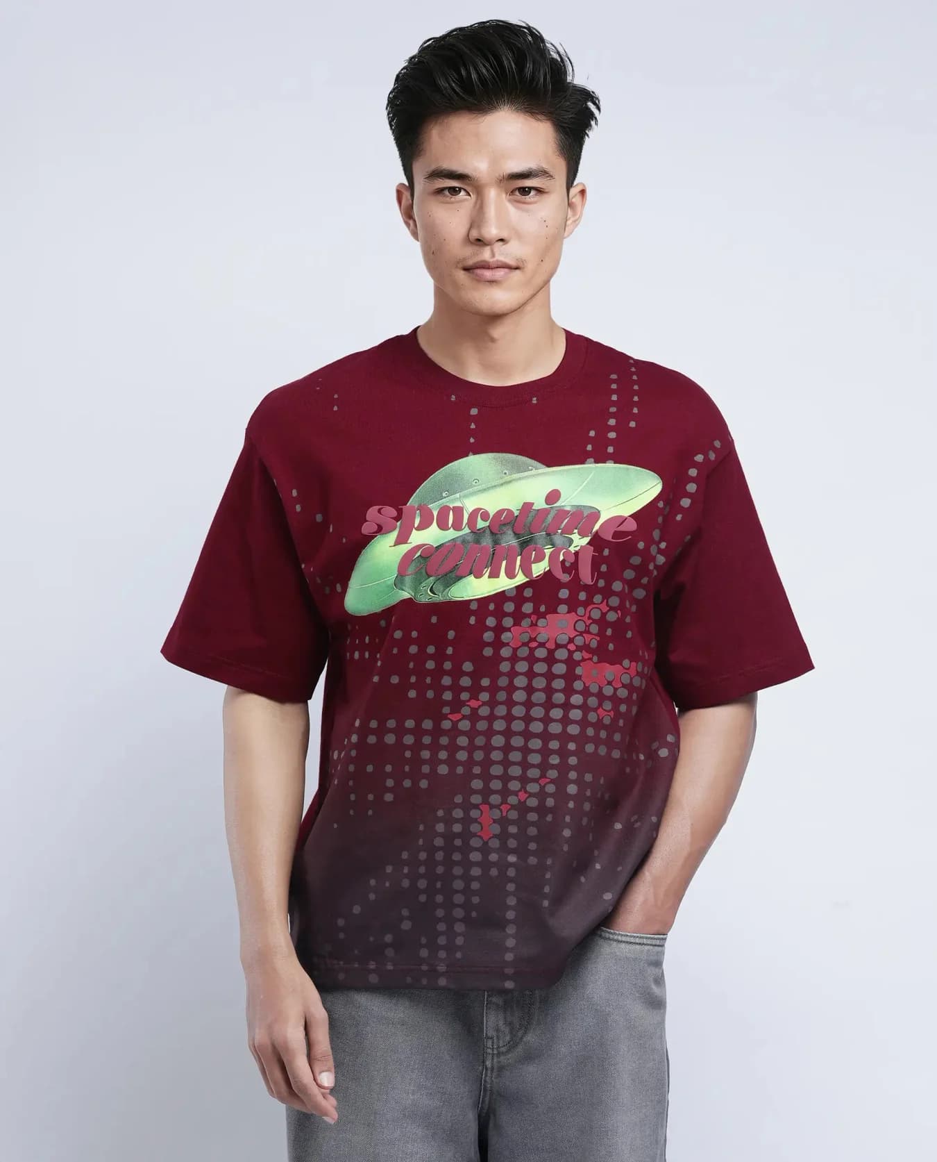 Men's Red Casual Printed Oversized Fit Tshirt