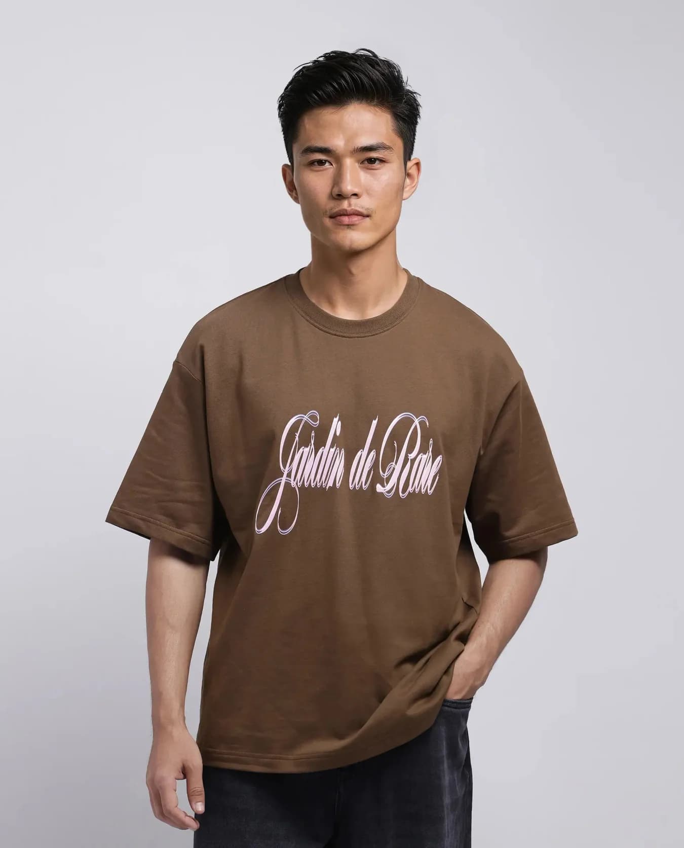 Men's Brown Casual Printed Oversized Fit Tshirt