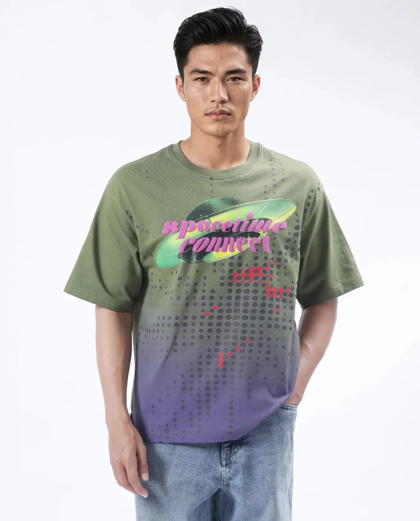 Men's Green Casual Printed Oversized Fit Tshirt