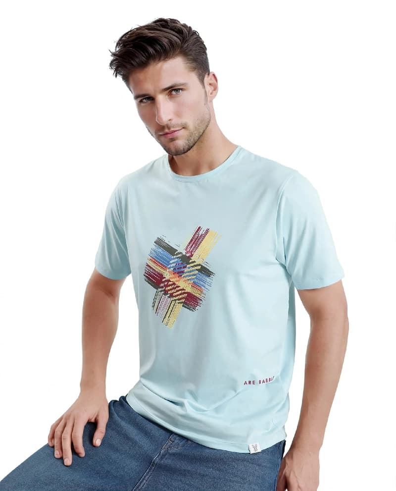Men's Blue Casual Printed Regular Fit Tshirt