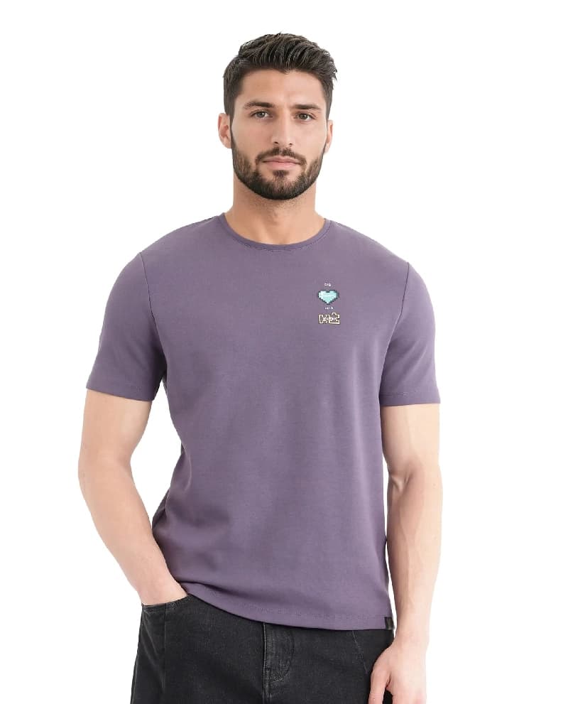 Men's Purple Casual Printed Regular Fit Tshirt