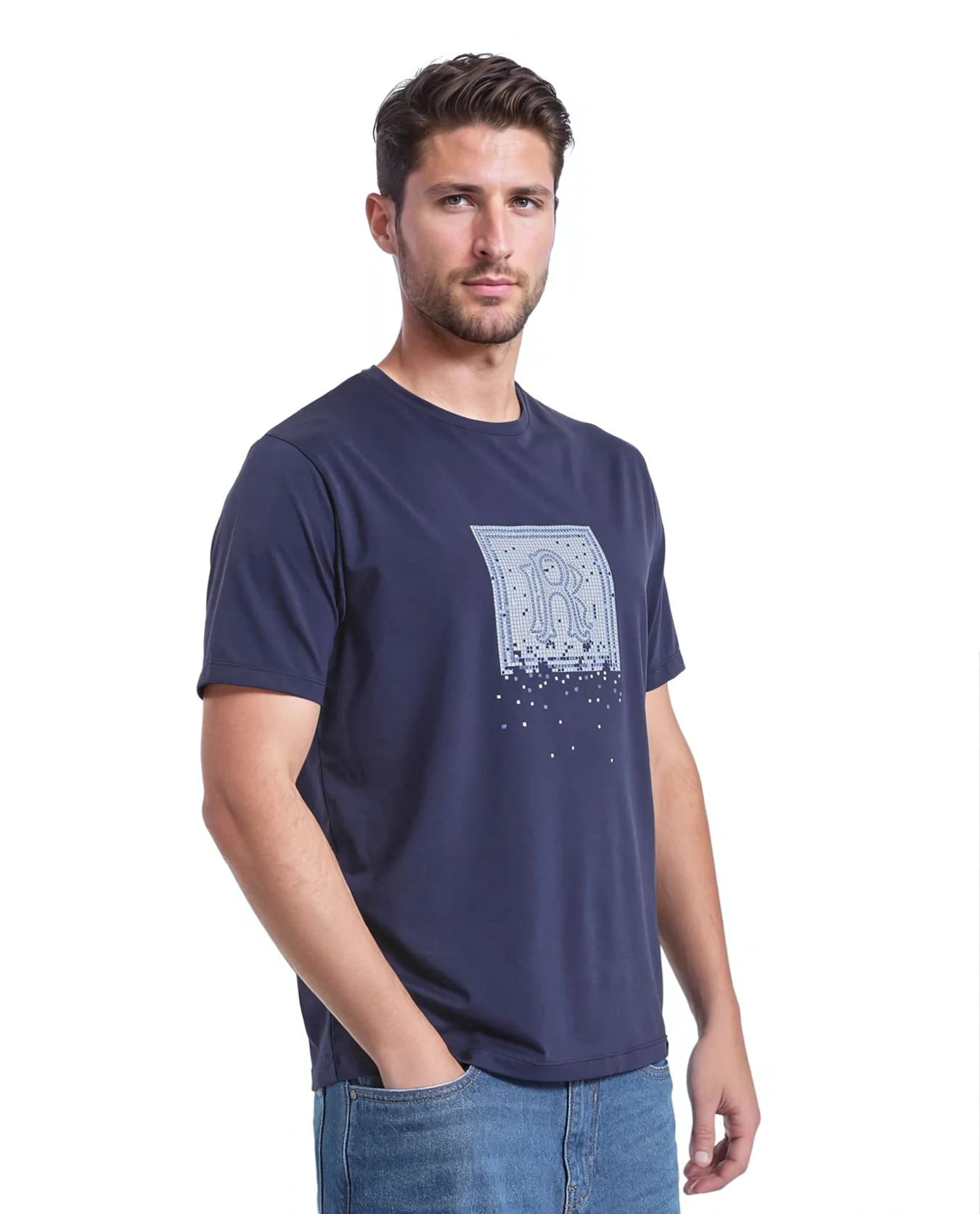 Men's Navy Casual Printed Regular Fit Tshirt