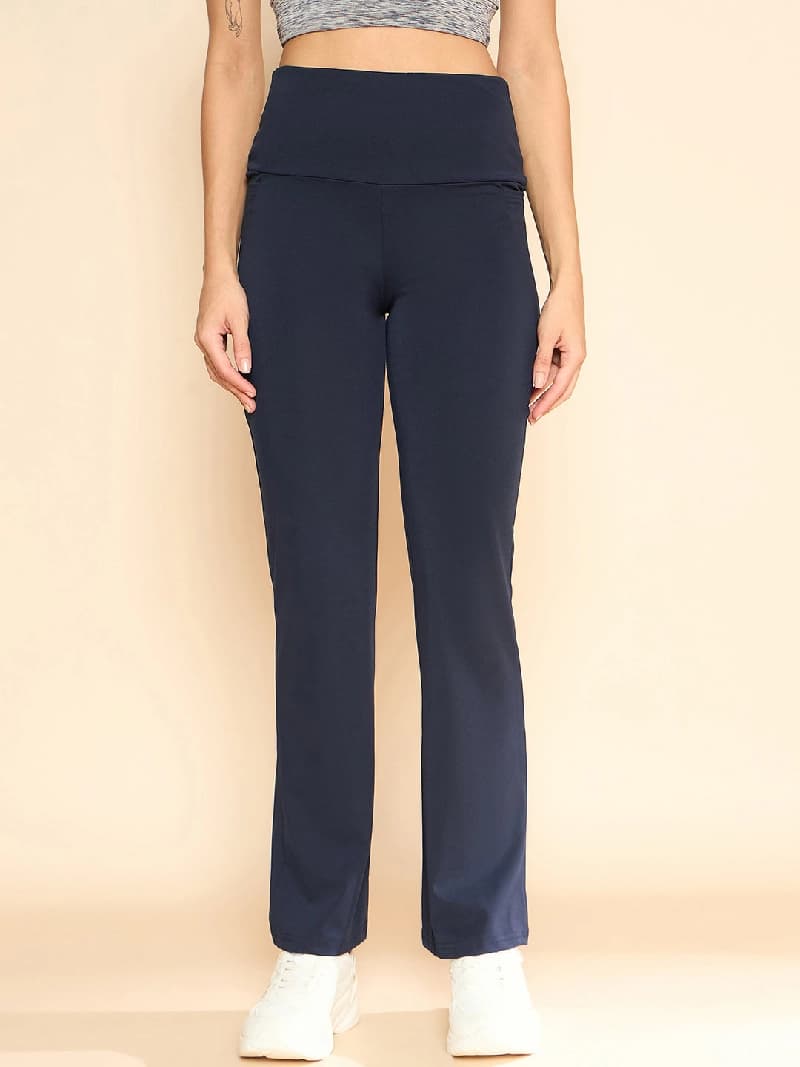 Women's Navy Casual Solid Regular Fit Tight