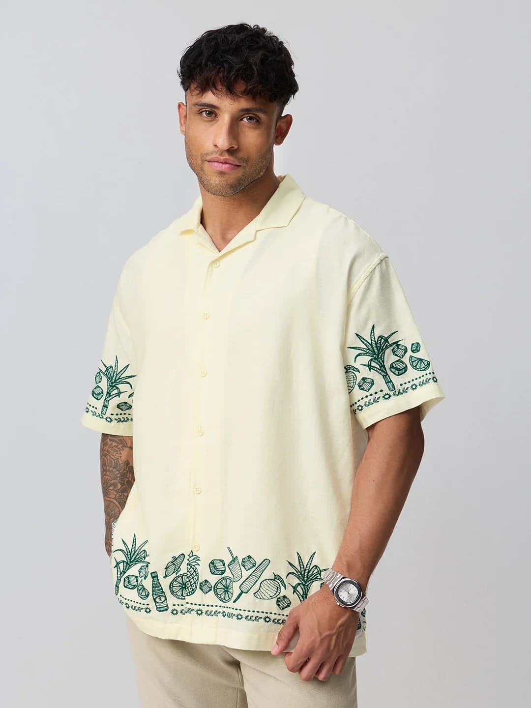 Men's Off White Casual Oversized Fit Cotton Shirt
