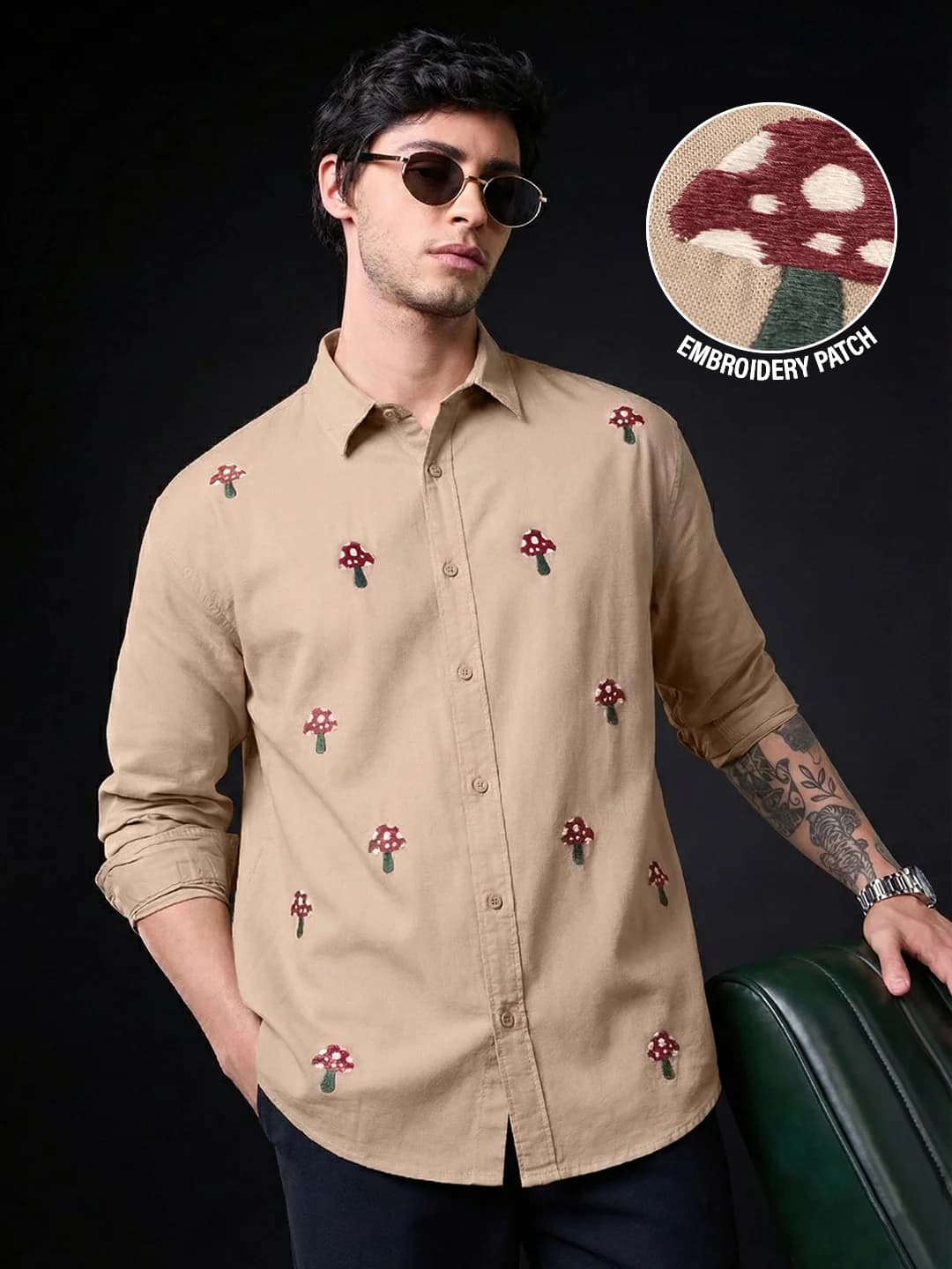 Men's Beige Casual Regular Fit Cotton Shirt