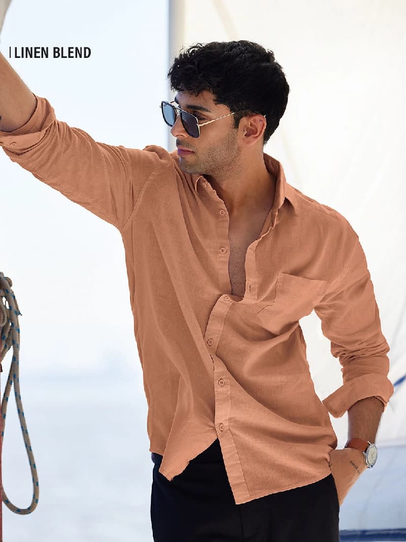 Men's Orange Casual Solid Regular Fit Shirt