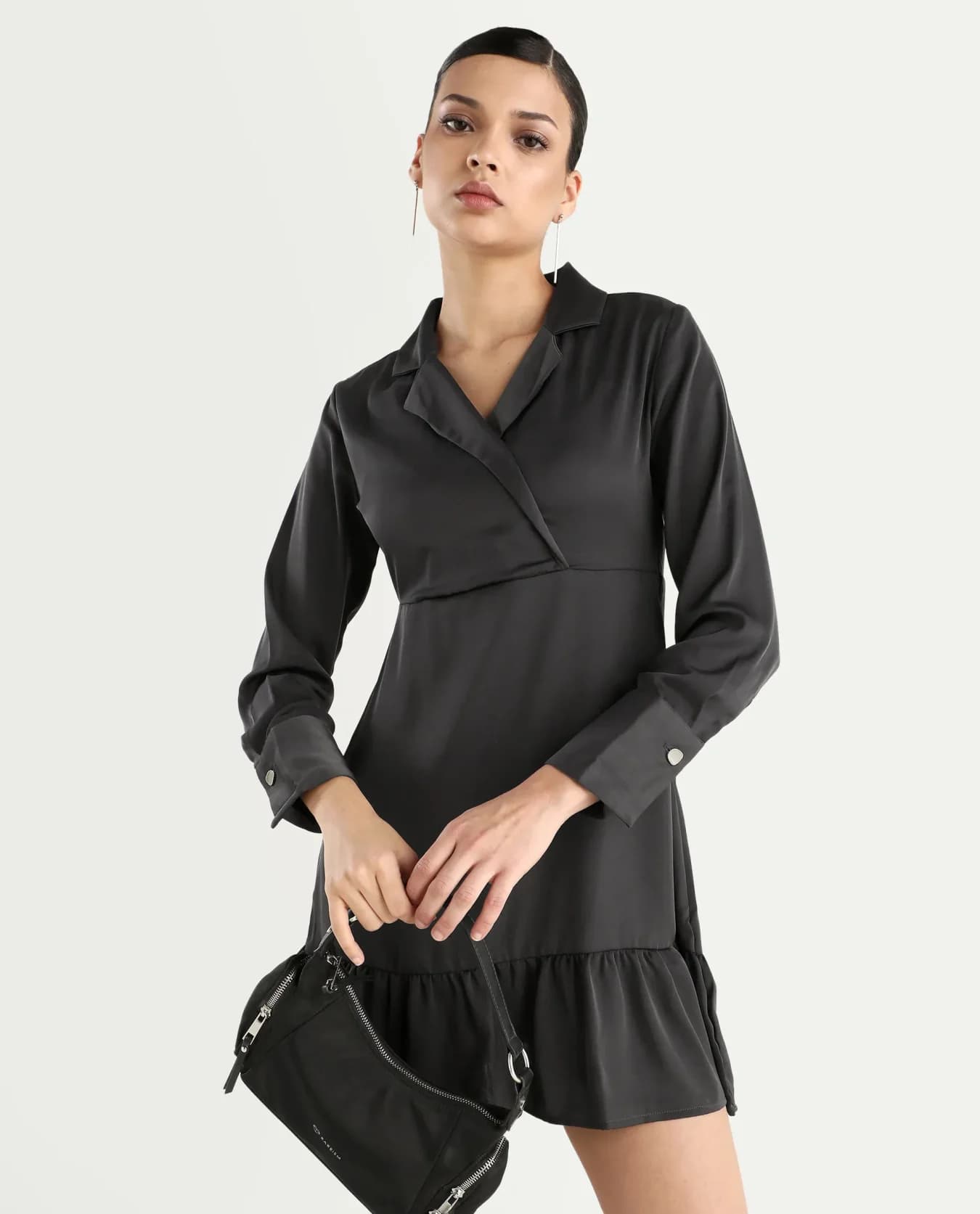 Women's Black Formal Solid Regular Fit Dress
