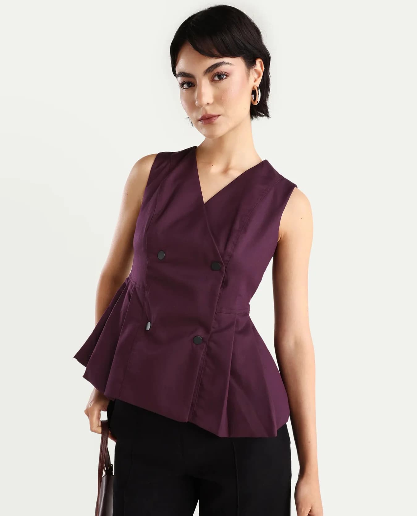Women's Purple Formal Solid Relaxed Fit Top
