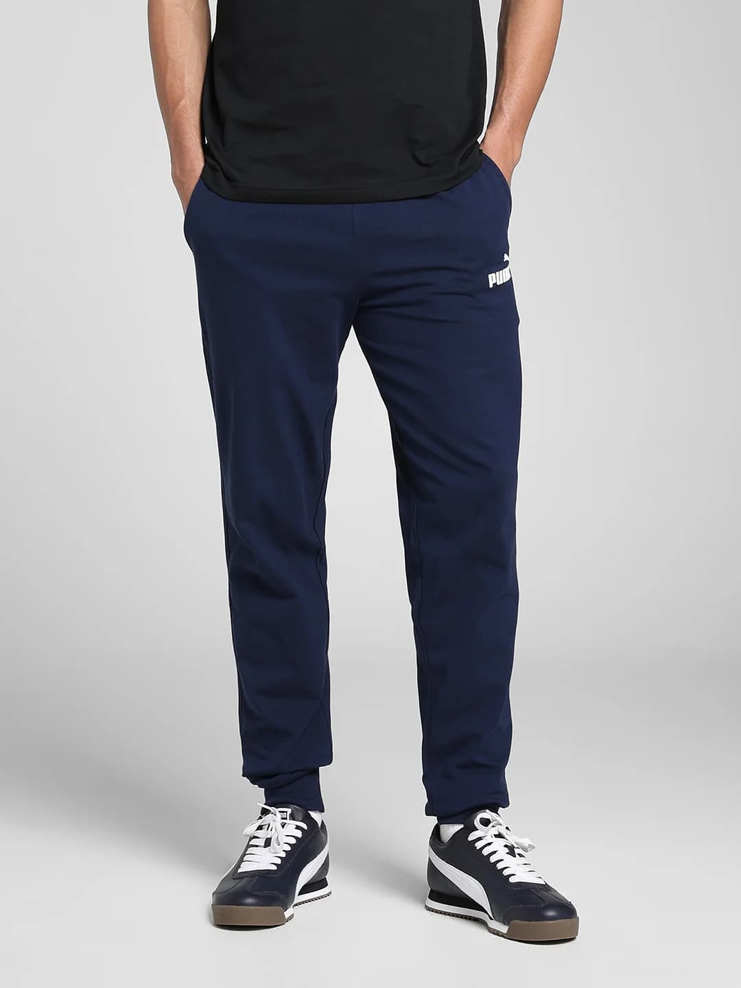 Men's Blue Casual Solid Regular Fit Trackpant