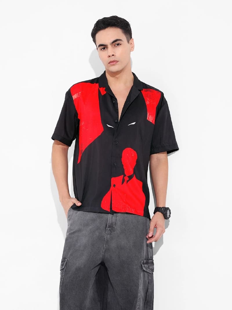 Men's Red Casual Printed Regular Fit Shirt
