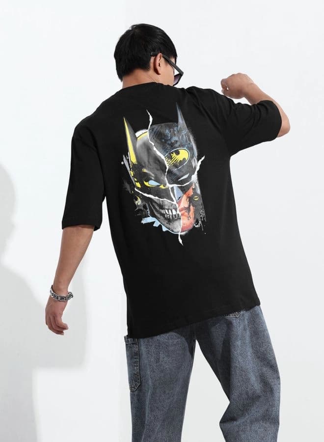 Men's Black Casual Printed Oversized Fit Tshirt