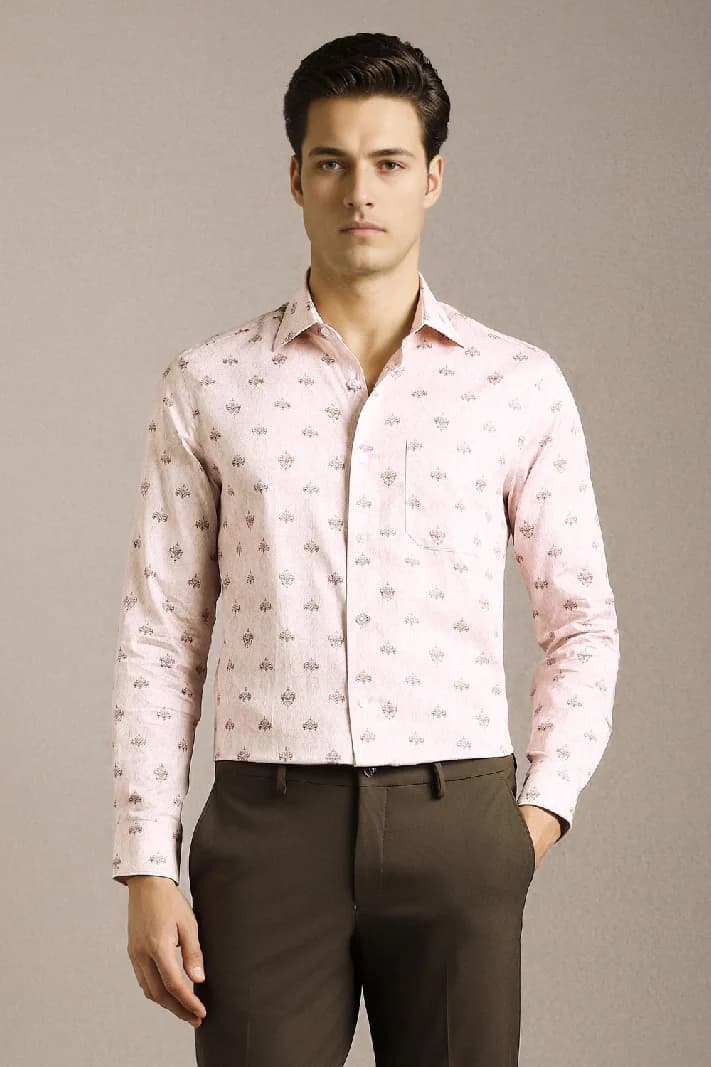 Men's Purple Formal Printed Regular Fit Cotton Shirt