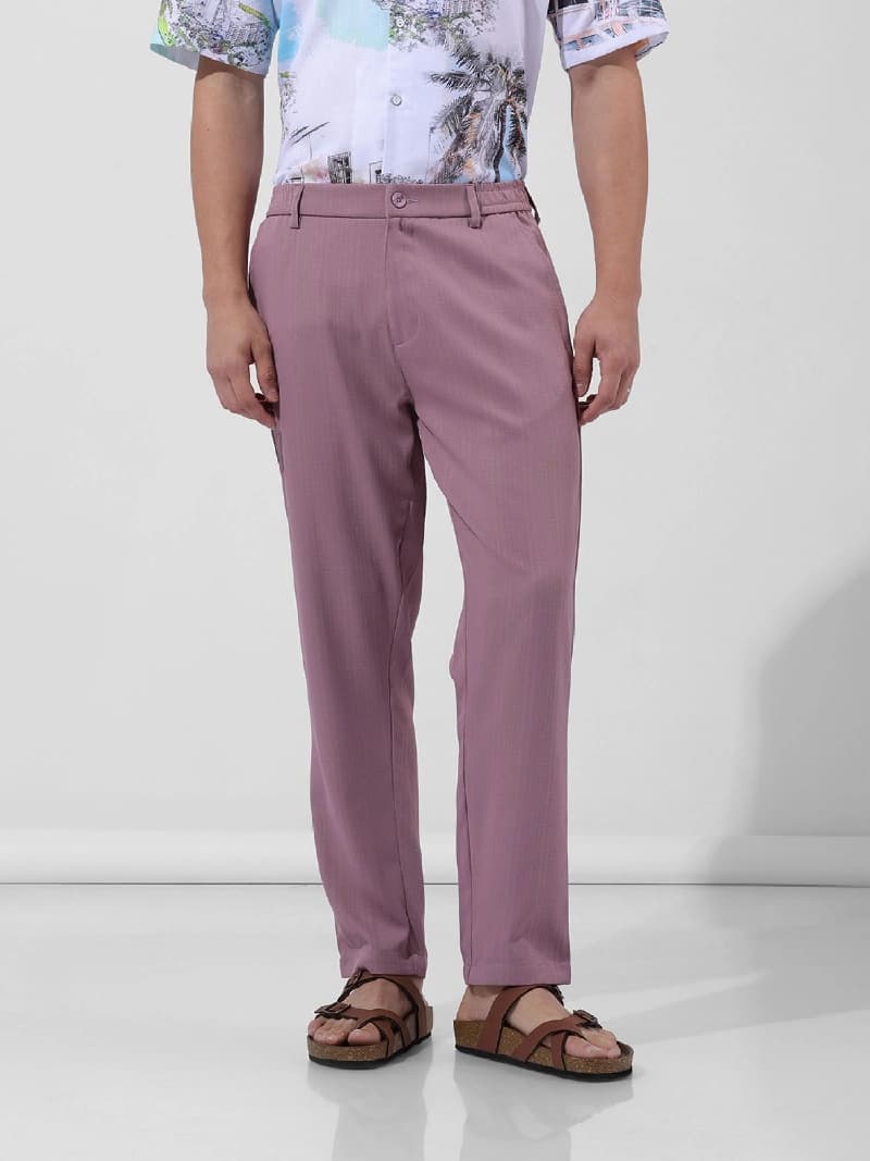 Men's Purple Casual Solid Regular Fit Trouser