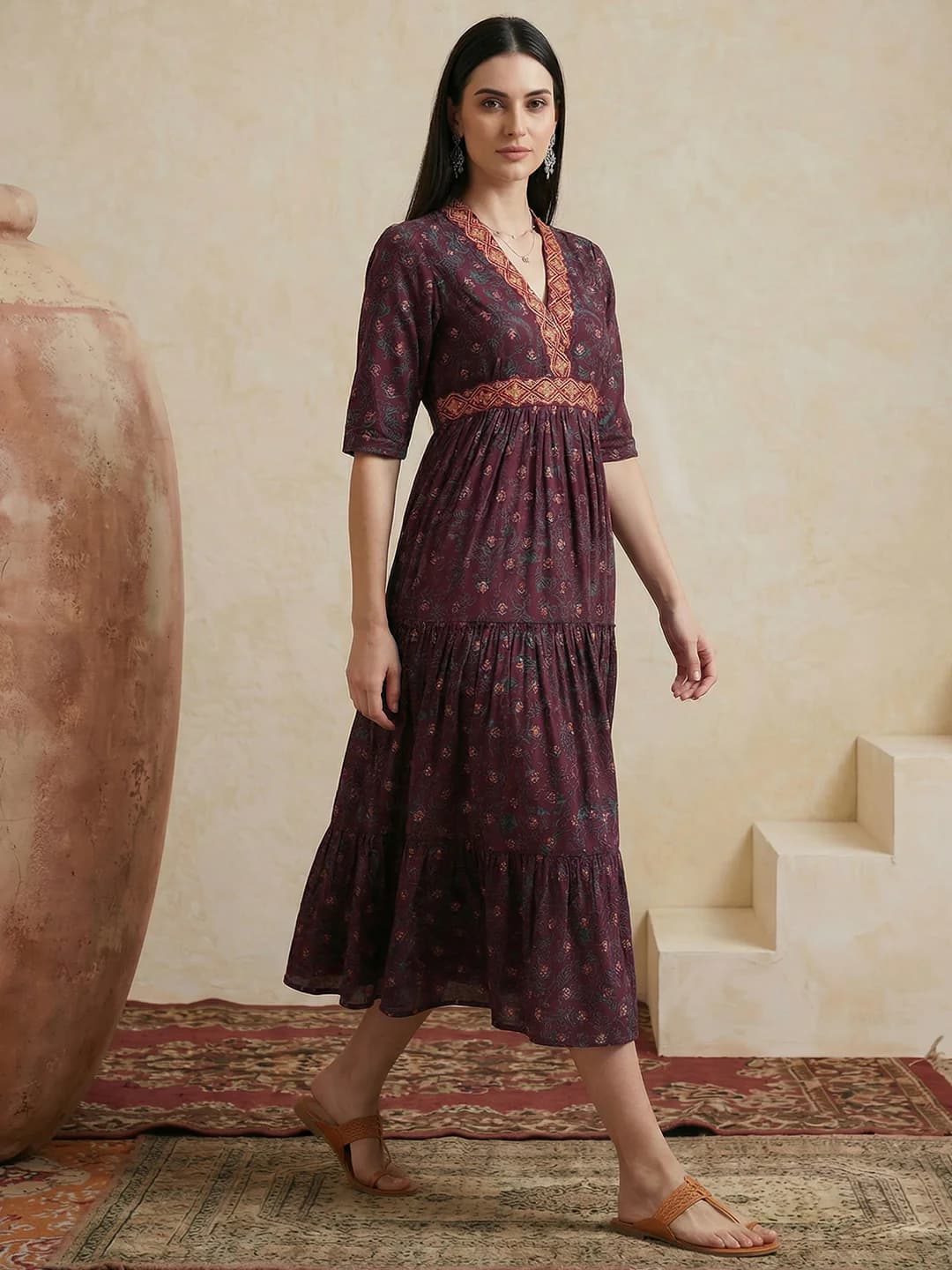 Women's Red Casual Floral Regular Fit Dress