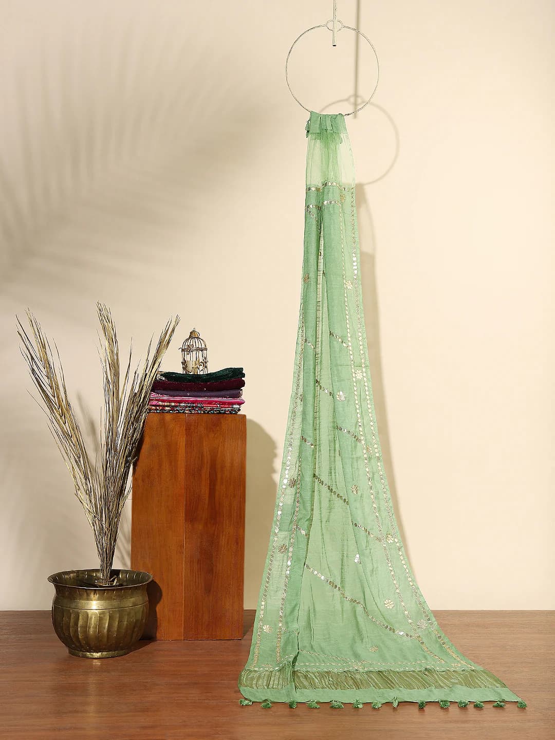 Women's Green Festive Printed Dupatta