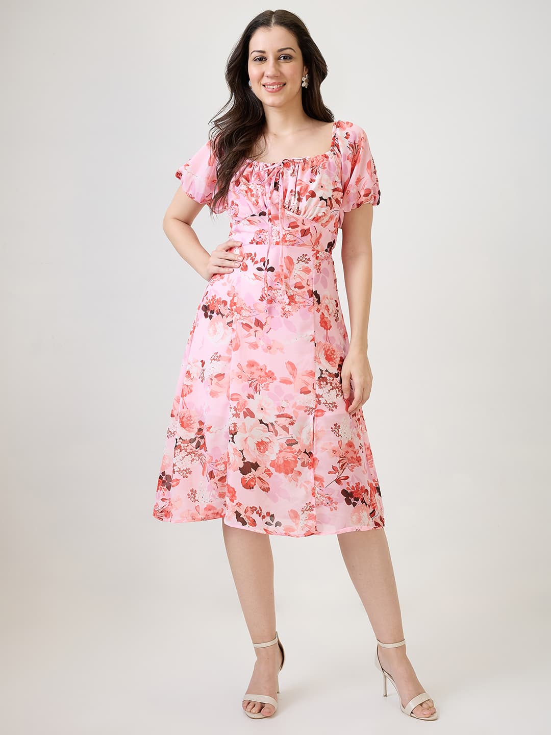 Women's Pink Casual Floral Dress