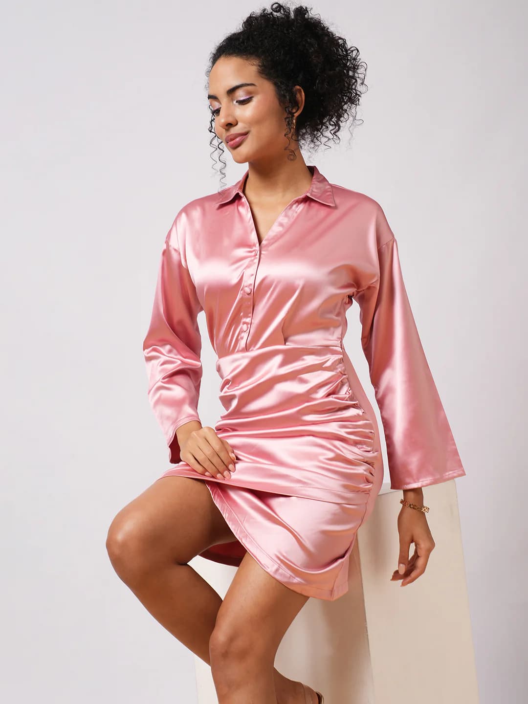 Women's Pink Party Solid Dress