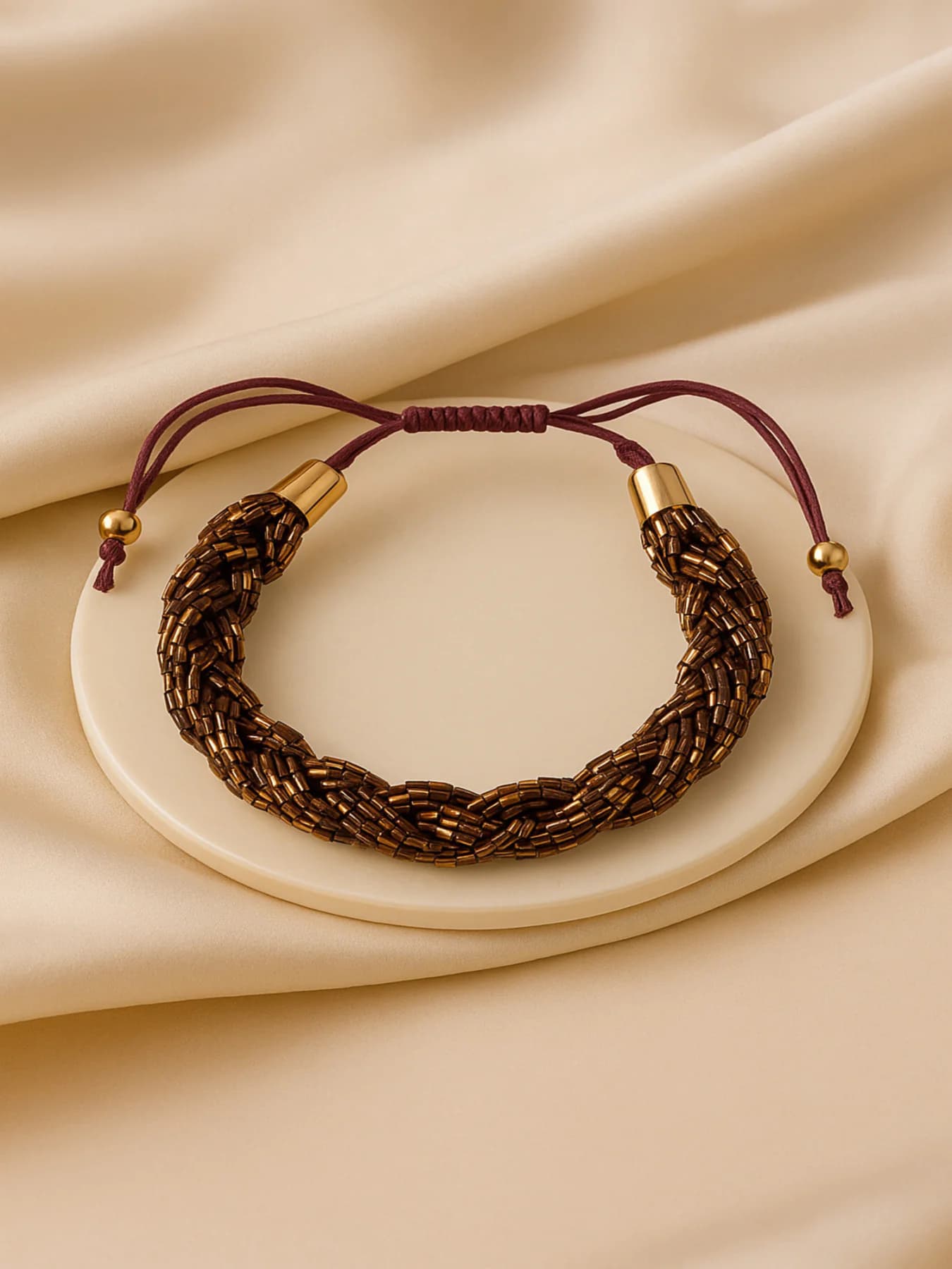 Women's Handmade Braided Metallic Beaded Bracelet