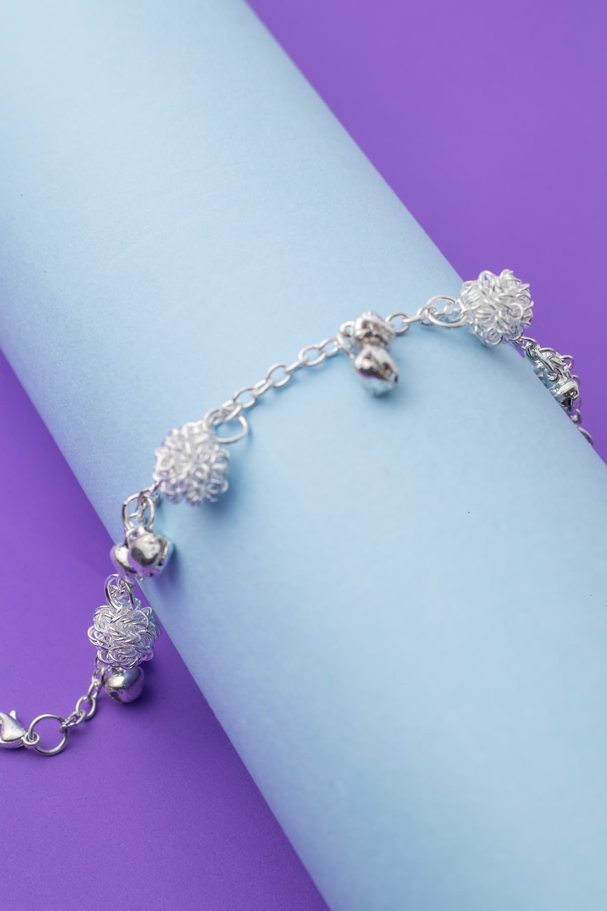 Women's Textured Bead & Bell Charm Bracelet