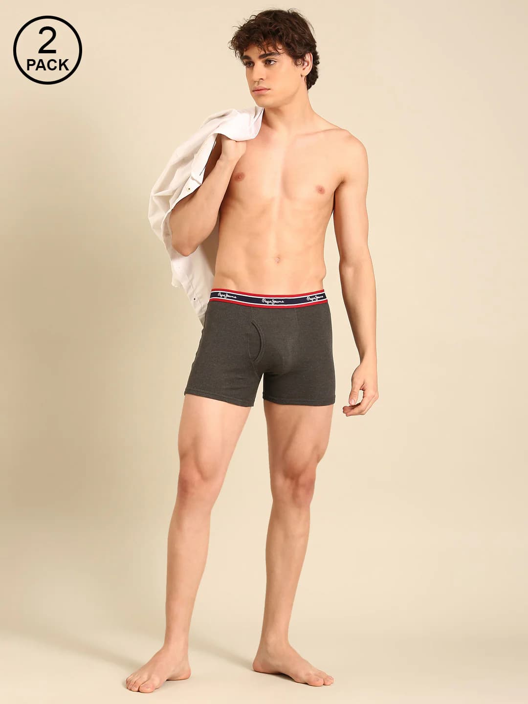 Men's Grey Melange Essential Wear Mid Rise Trunk - Pack of 2