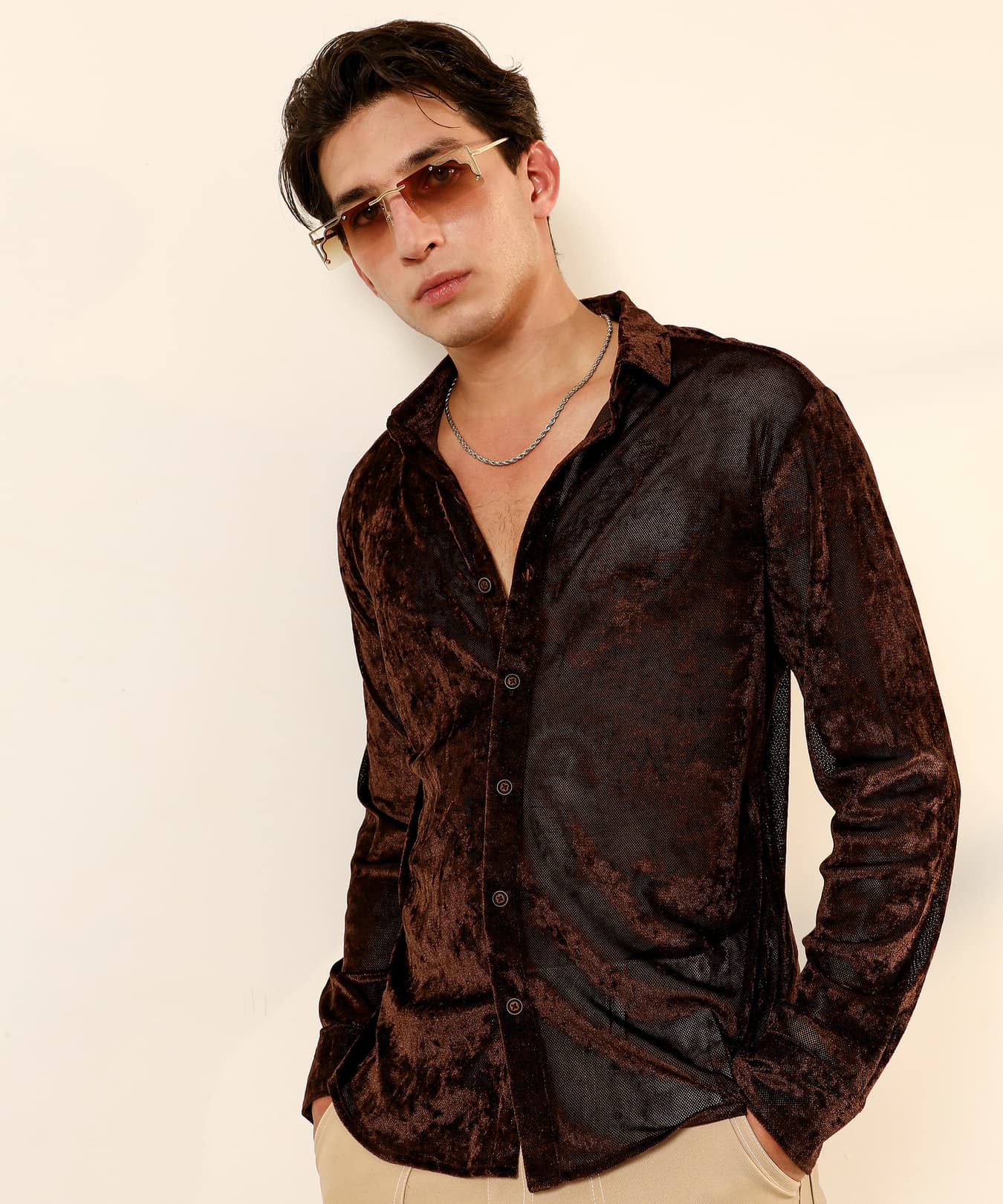 Men's Brown Casual Solid Regular Fit Shirt