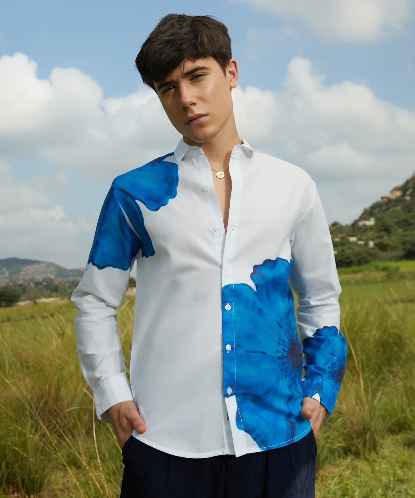 Men's Blue Casual Printed Regular Fit Shirt