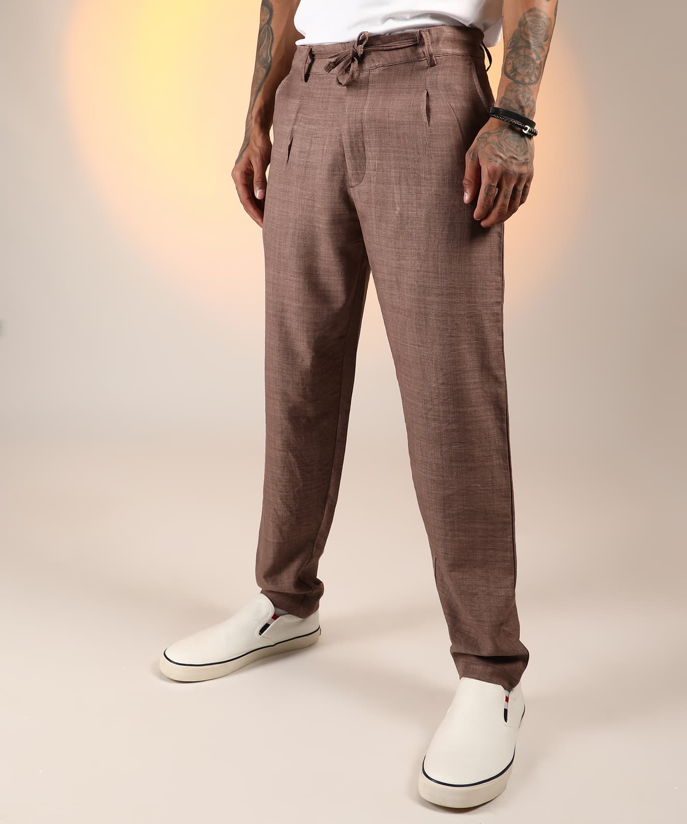 Men's Brown Casual Solid Regular Fit Trouser