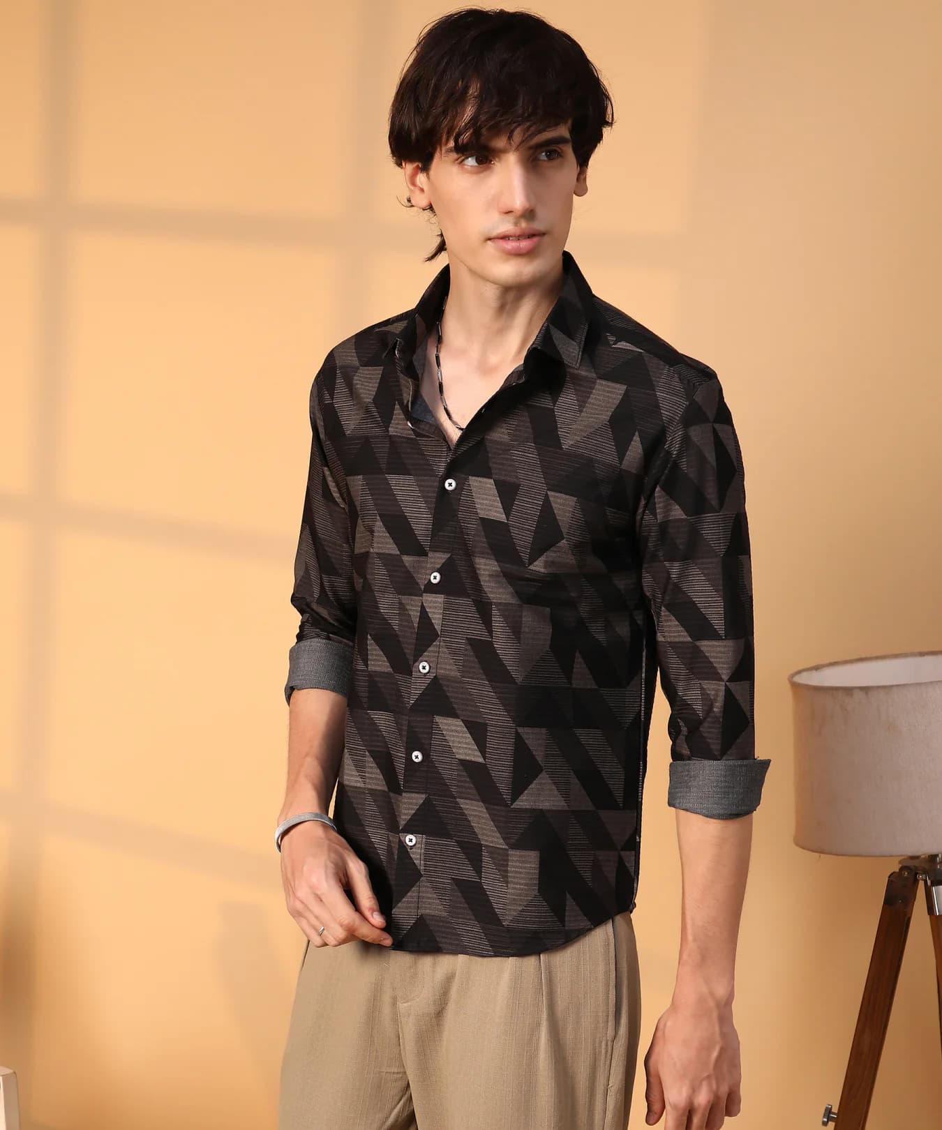 Men's Black Casual Printed Regular Fit Shirt