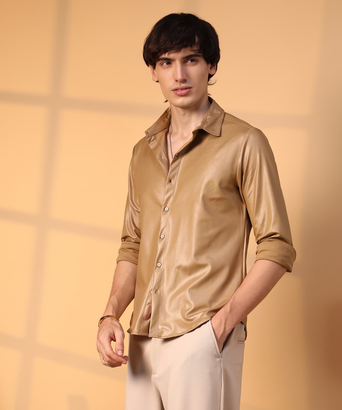 Men's Brown Casual Solid Regular Fit Shirt