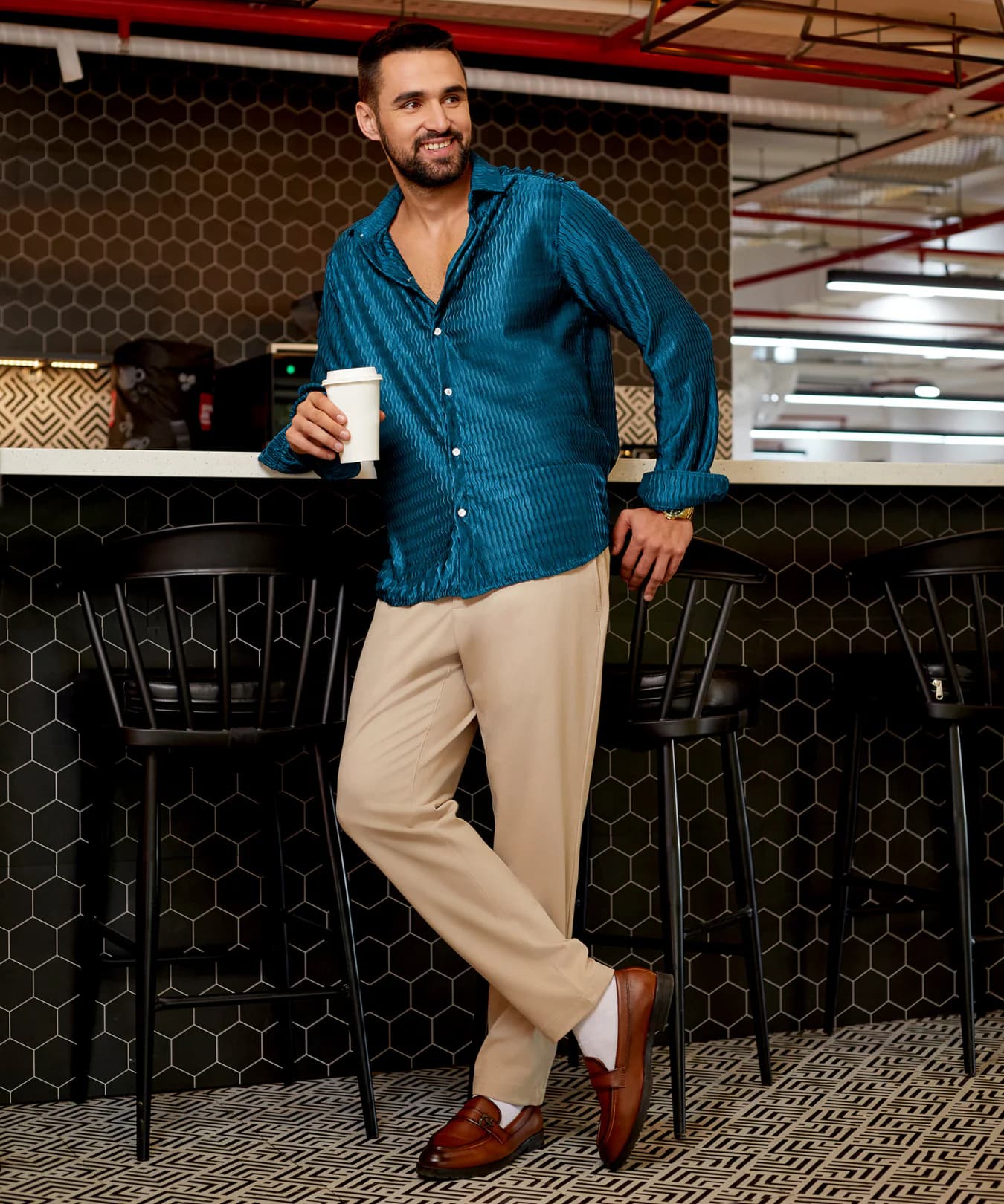 Men's Blue Casual Solid Regular Fit Shirt