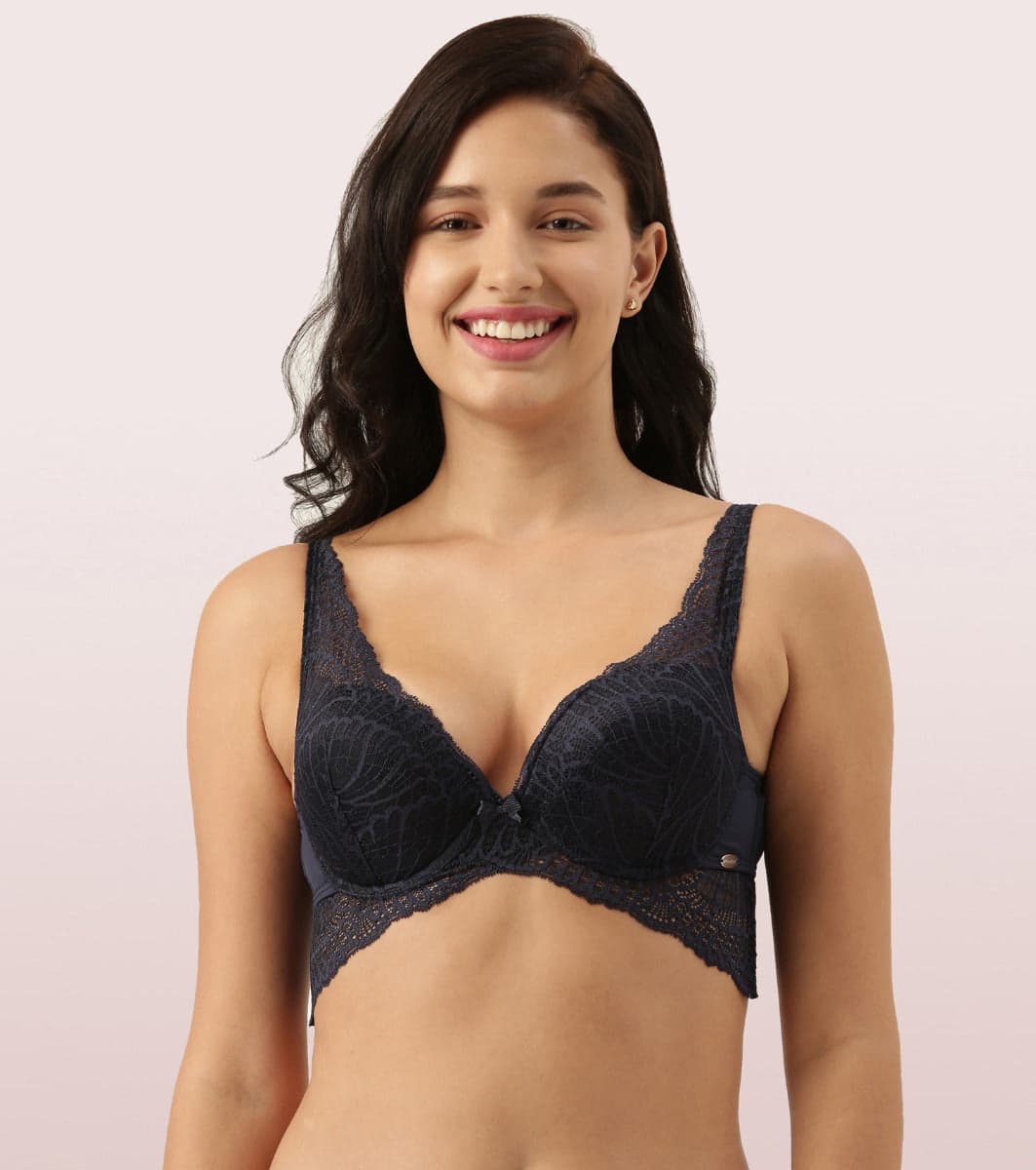 Women's Blue Butterfly Cleavage Enhancer Plunge Push-Up Bra
