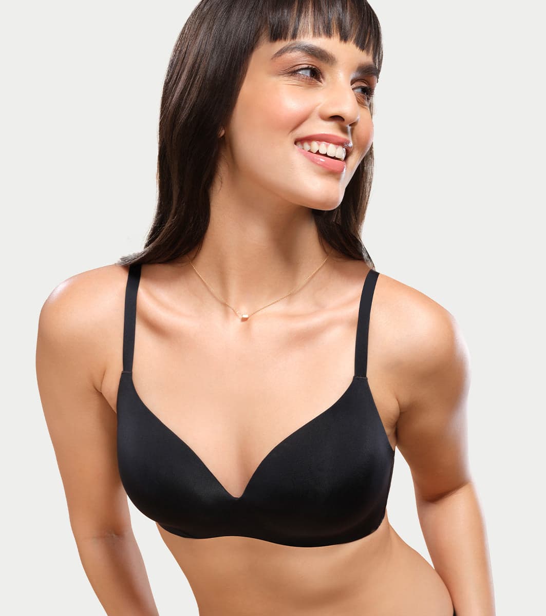 Women's Black Invisible Padded Wirefree and Medium Coverage Tshirt Bra