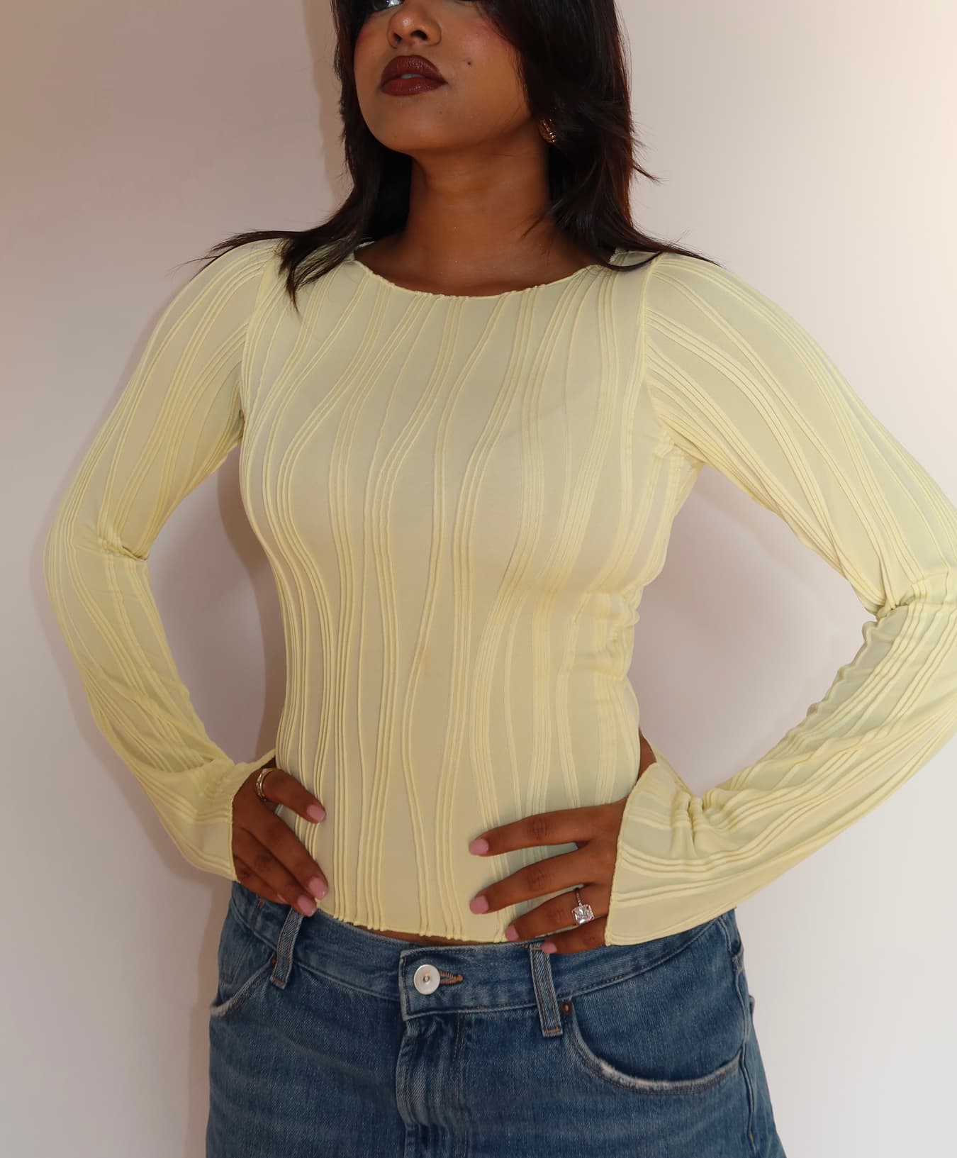 Women's Yellow Casual Textured Full Sleeves Top