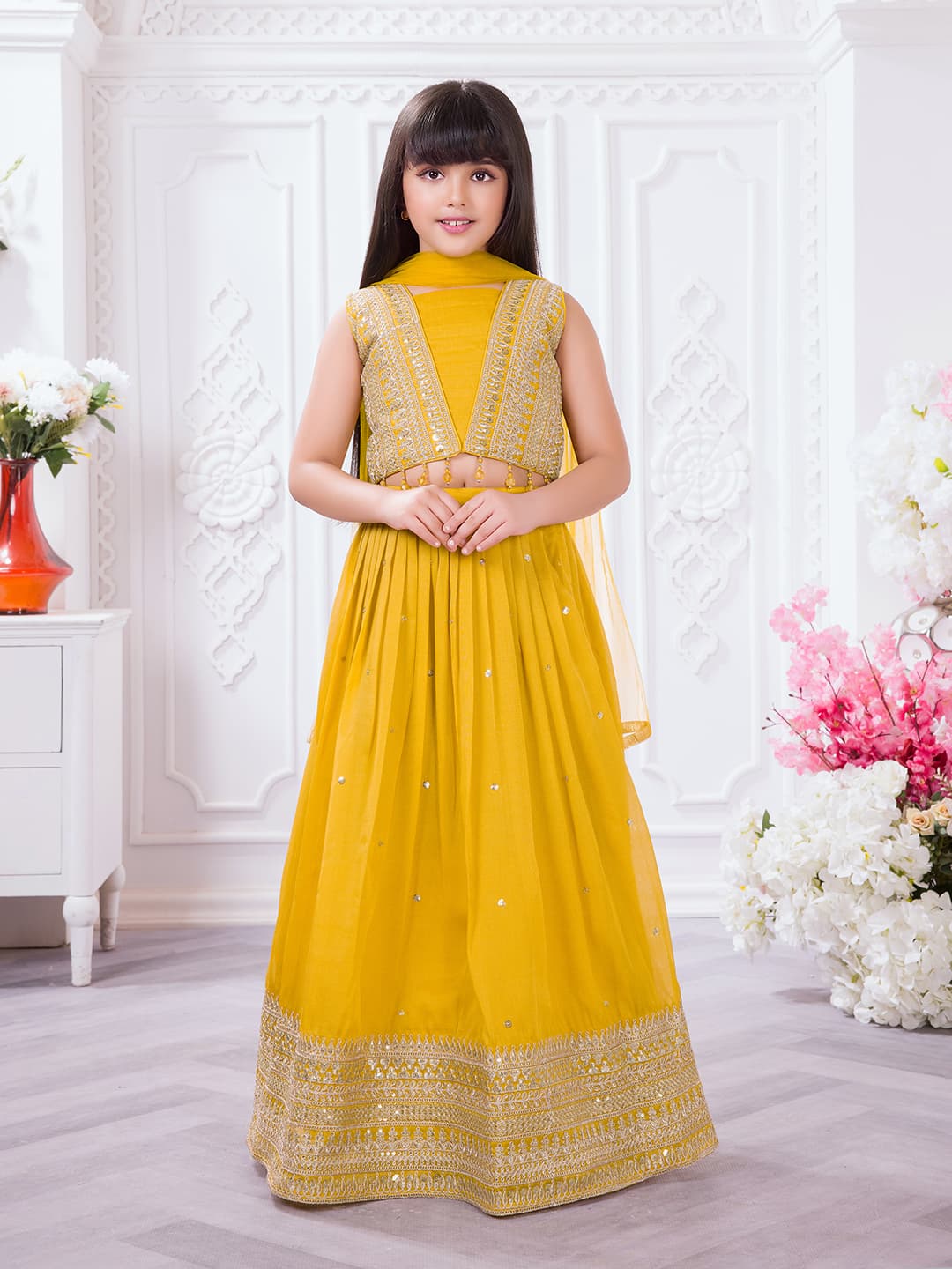 Girls Yellow Colored Lehenga Choli Set along with Dupatta