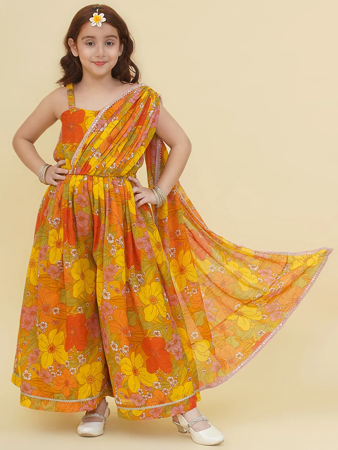 Girls Yellow Jumpsuit Maxi Dress