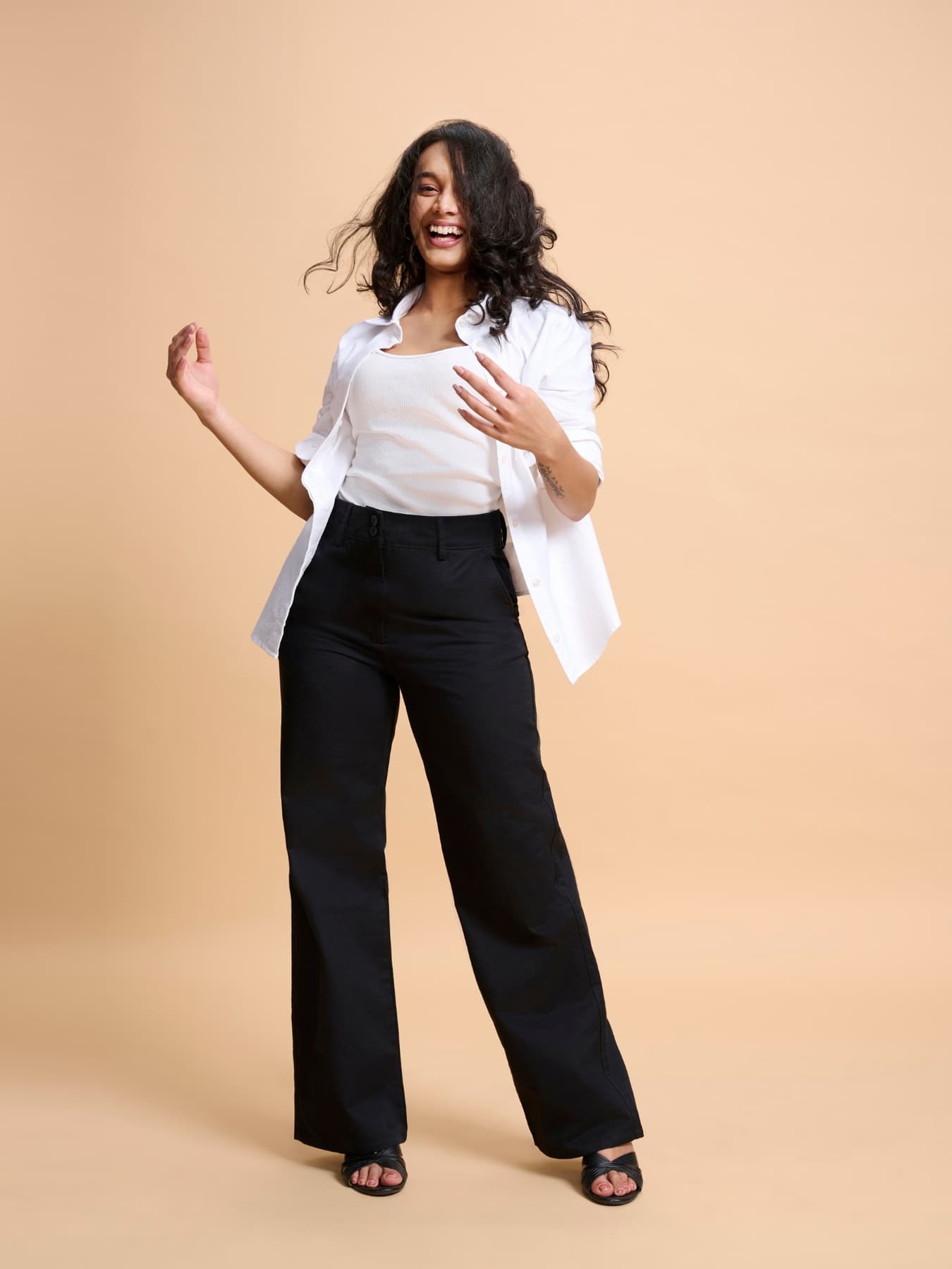 Women's Regular Black Formal Wide Leg Trouser