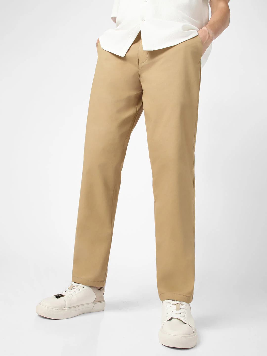 Men's Brown Casual Regular Fit Solid Mid Rise Trouser