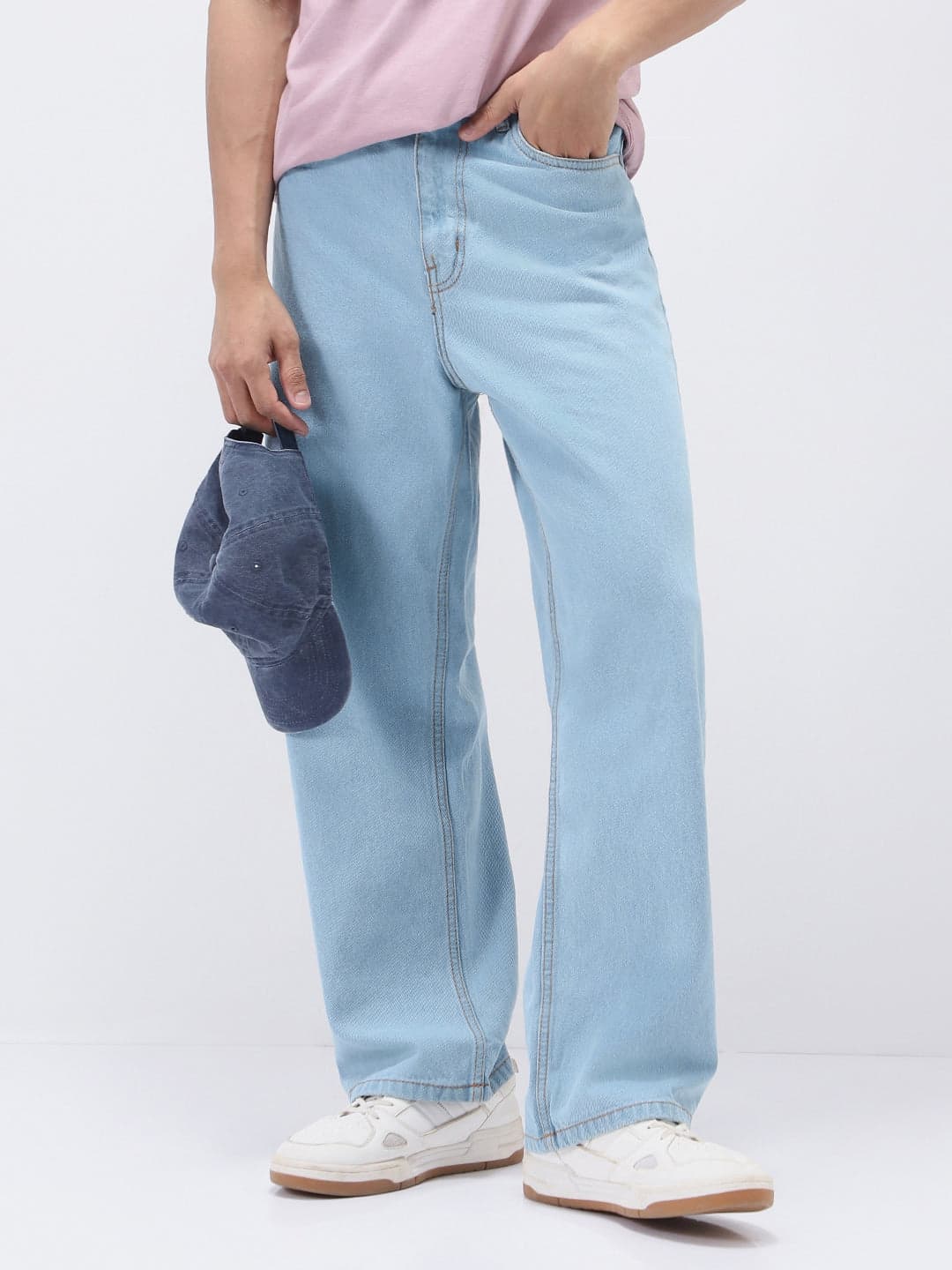 Men's Blue Casual Baggy Fit Solid Mid Rise Jeans