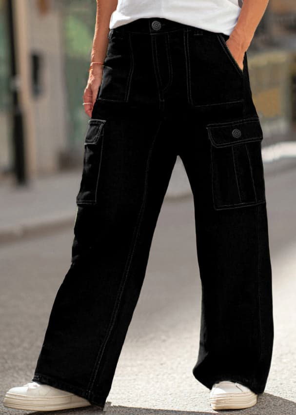 Men's Black Casual Baggy Fit Solid Mid Rise Jeans